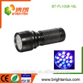 China OEM bolsillo de aleación de aluminio Cash Detector 395nm CE Rohs púrpura luz 16Led linterna ultravioleta para la limpieza de detección